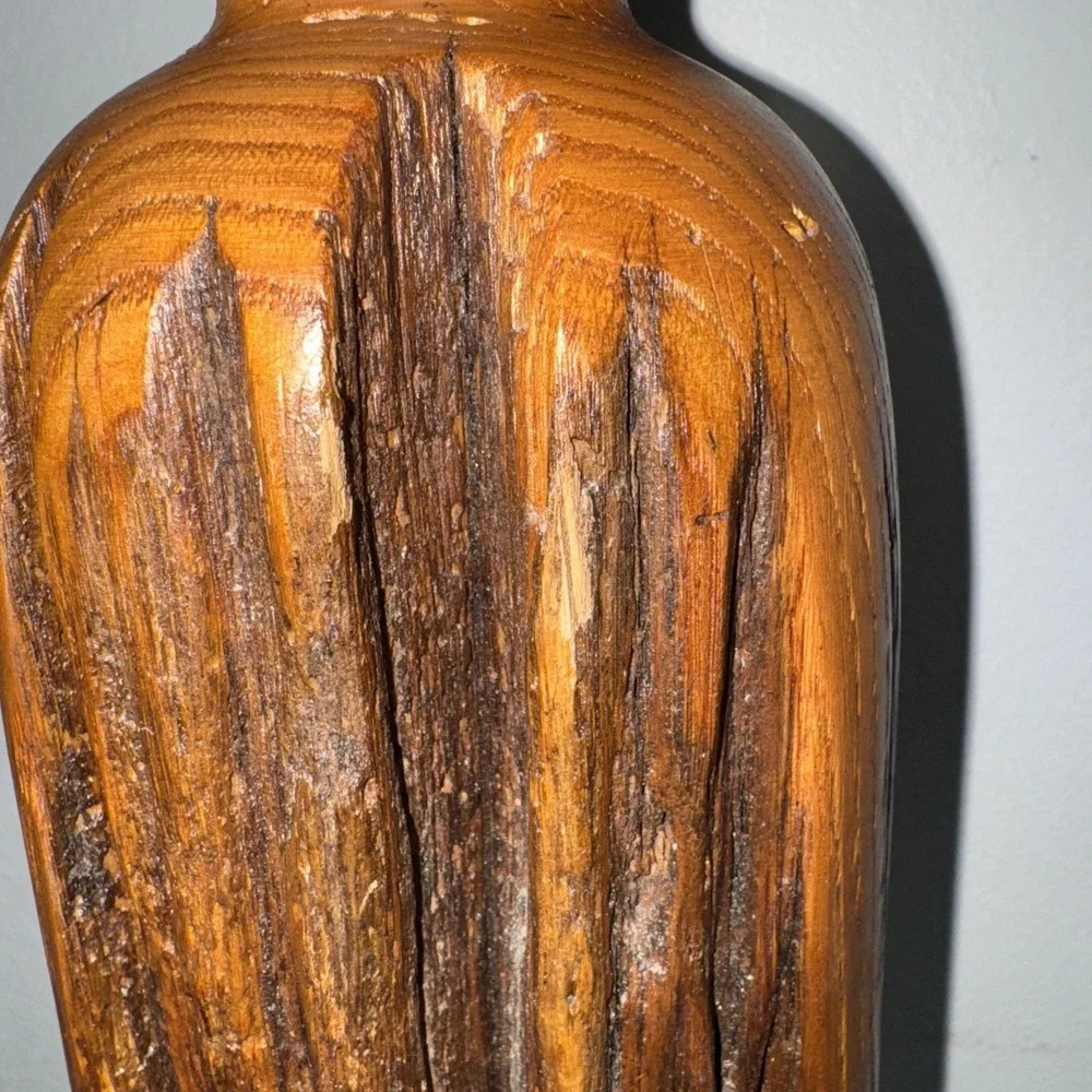 Vtg Wood Bud Vase Sculpture Carving 14.25